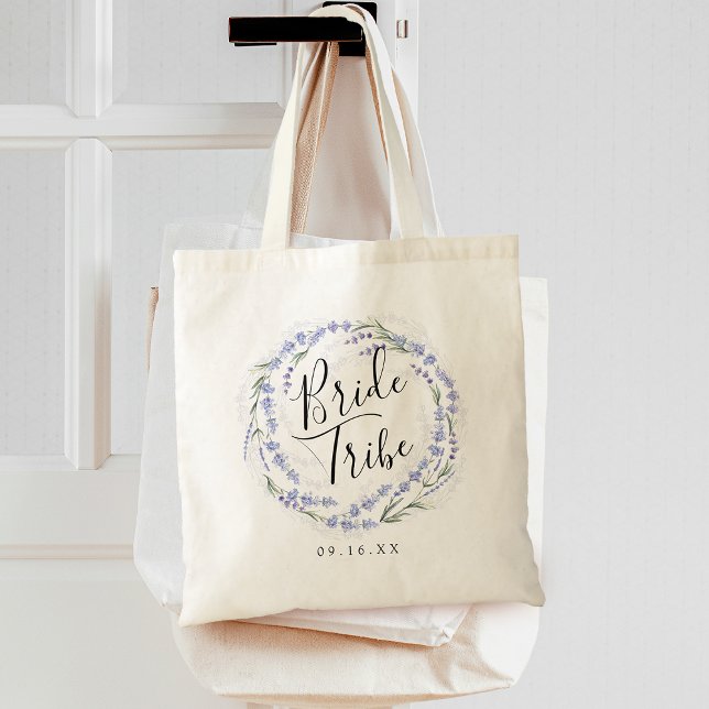 Bolsa Tote Grinalda de Aquarela Lavanda Elegante Noiva Tribu (Elegant Lavender Watercolor Wreath Bride Tribe Tote Bag)