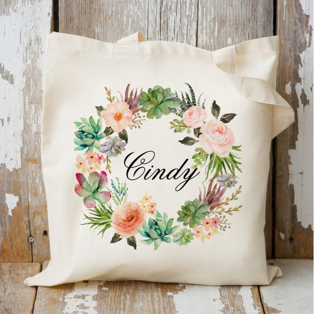 Bolsa Tote Grinalda De Flores Personalizada Damas De Honra, B (Criador carregado)