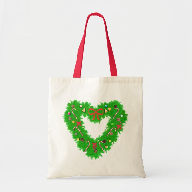 Bolsa Tote Grinalda do coração do Natal (Frente)