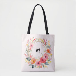 Bolsa Tote Grinalda Floral Bonita Monogramada Elegante