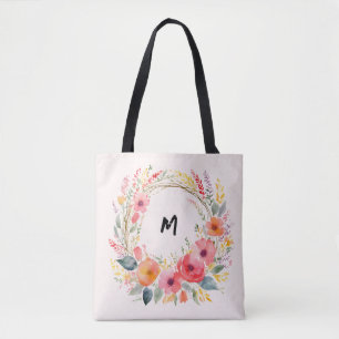 Bolsa Tote Grinalda Floral Bonita Monogramada Elegante