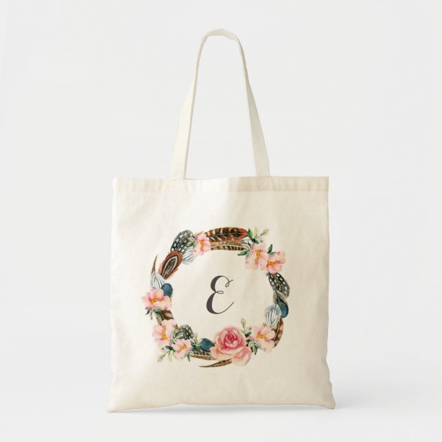 Bolsa Tote Grinalda floral da aguarela com monograma das (Frente)