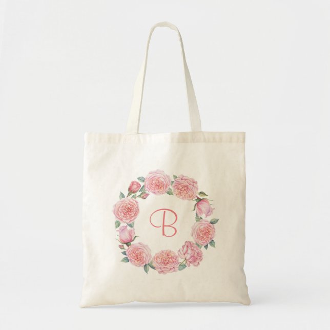 Bolsa Tote Grinalda floral de peônias rosa personalizada (Frente)