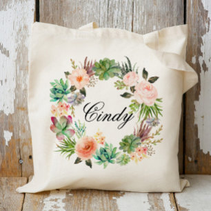 Bolsa Tote Grinalda Floral Personalizada Dama de Honra, Bem-v