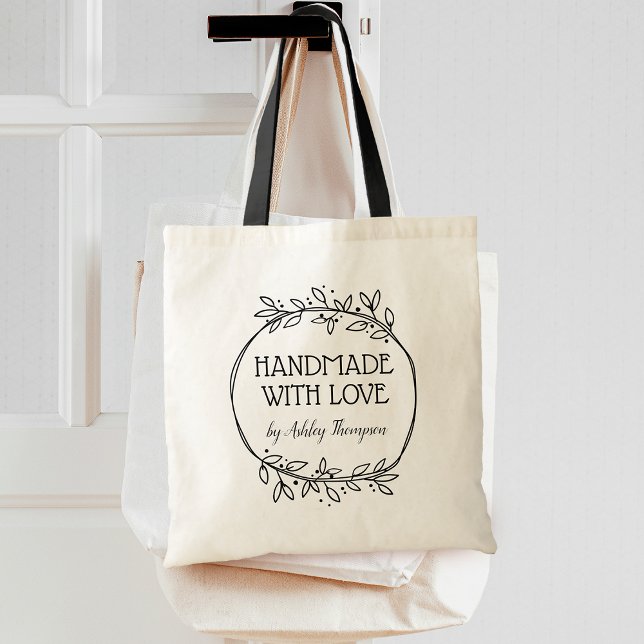 Bolsa Tote Grinalda Verde Estilosa Feita à Mão Com Amor (Stylish Greenery Wreath Handmade With Love Tote Bag)