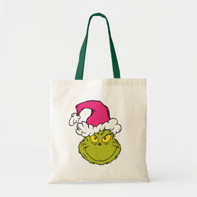 Bolsa Tote Grinch com Chapéu de Papai Noel Rosa (Frente)