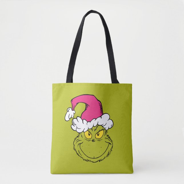 Bolsa Tote Grinch com Chapéu de Papai Noel Rosa (Frente)