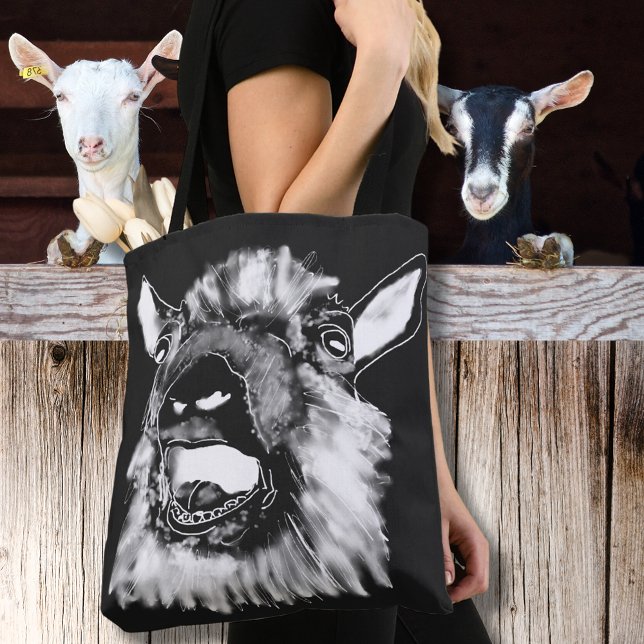 Bolsa Tote Gritando Goat Funny Jazzy Monocromo Animal Estranh (Funny screaming goat black and white animal art tote bag)