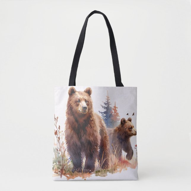 Bolsa Tote Grizzly Bear Family Watercolor - Country Stroll (Frente)