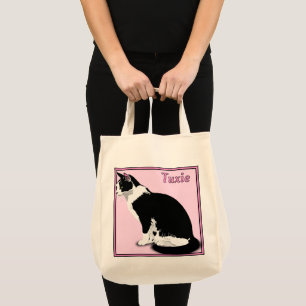 Bolsa Tote Grocería Personalizada de Gato de Tuxedo Preto e B