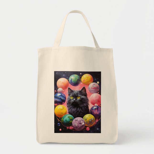Bolsa Tote Grocery Bag with Cat Illustration (Frente)