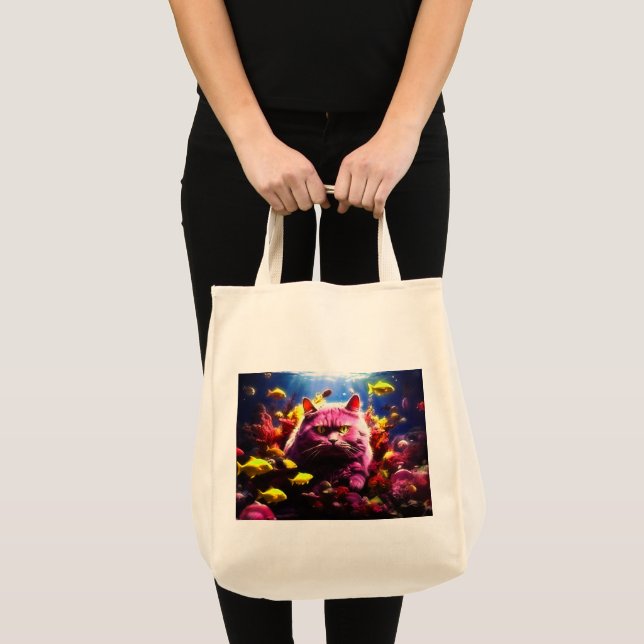 Bolsa Tote  Grocery Bag with Cat Illustration  (Frente (produto))