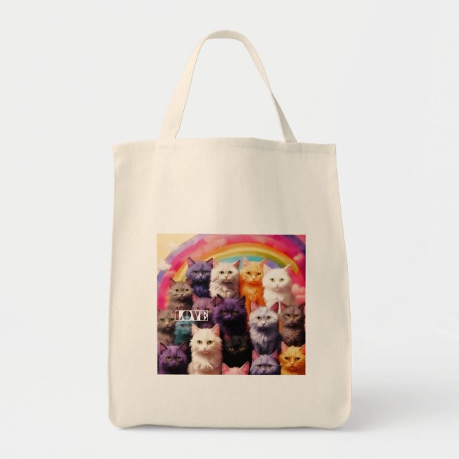 Bolsa Tote Grocery Bag with Cat Illustration (Frente)