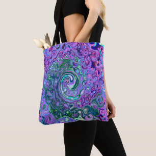 Bolsa Tote Groovy Abstrato Retro Redemoinho Verde e Roxo