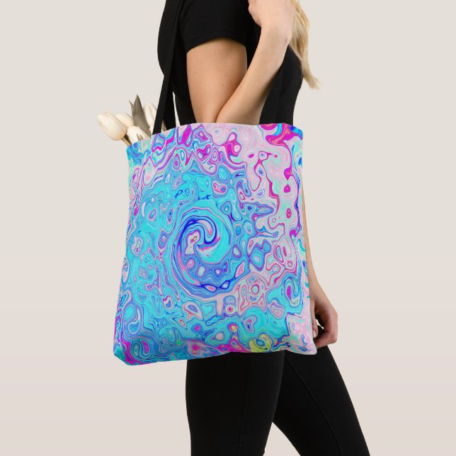 Bolsa Tote Groovy Abstrato Retro Robin Ovo Blue Swirl (Close Up)