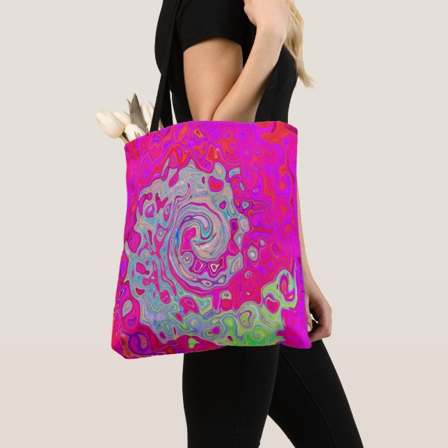Bolsa Tote Groovy Abstrato Teal Blue e Red Swirl (Close Up)