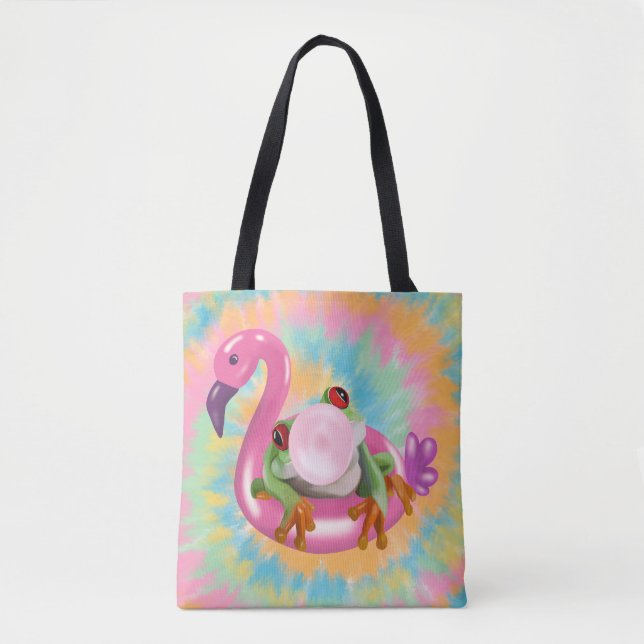 Bolsa Tote Groovy Bublegum soprando Sapo Tie Dye (Frente)