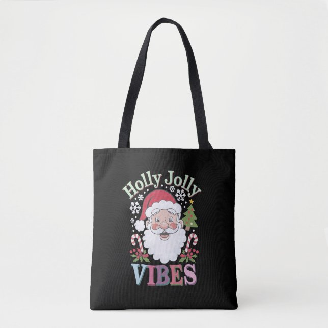 Bolsa Tote Groovy Cute Santa Claus Holly Jolly Vibes Xmas (Frente)