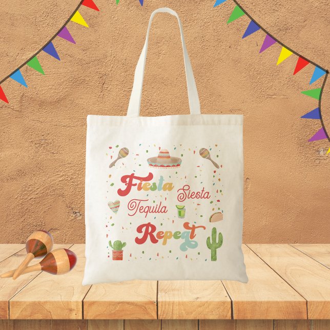 Bolsa Tote Groovy Fiesta Siesta Tequila Repeat Bachelorette (Criador carregado)