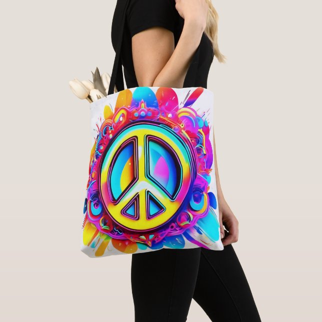 Bolsa Tote Groovy Peace Vibes (Close Up)