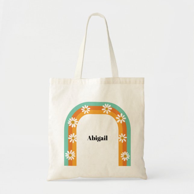 Bolsa Tote Groovy Rainbow 1970s Style Boho Daisy Personalizad (Frente)