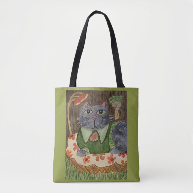 Bolsa Tote Groovy Retro Cat Folk Art (Frente)