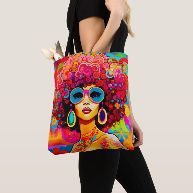 Bolsa Tote Groovy Retro Chic Floral Pop Art (Close Up)