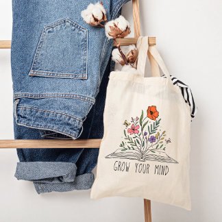 Bolsa Tote Grow your mind Boho Wildflower and book