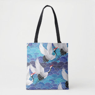 Bolsa Tote Grua Japonesa: Padrão de Aves Ornamentados.