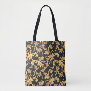 Bolsa Tote gruas barrocas ouros: ornamento rococó.