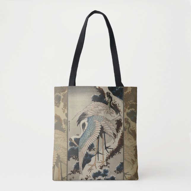 Bolsa Tote Gruas em Pine Hokusai coberto de neve (Frente)