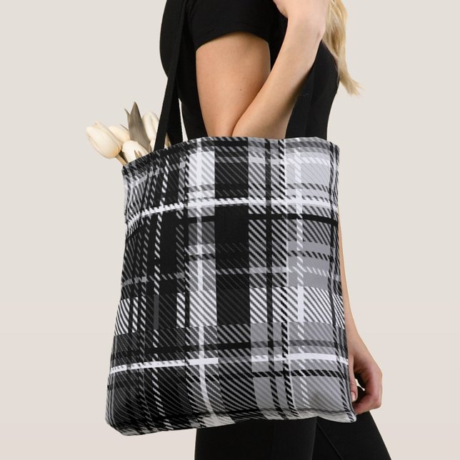 Bolsa Tote Grunde Black Flannel Xadrez branca Tartan Design (Criador carregado)