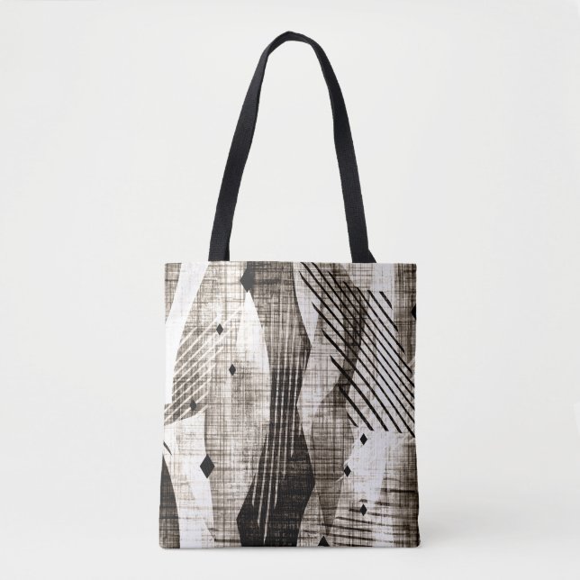 Bolsa Tote Grunge abstrato geométrico bege preto (Frente)