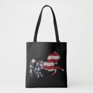 Bolsa Tote Grunge American Flag Horse Silhouette