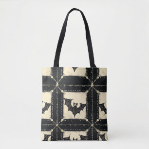 Bolsa Tote Grunge Denim Halloween Remendo com Morcegos