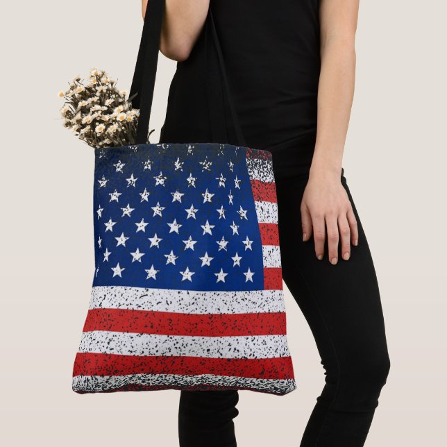 Bolsa Tote Grunge Style American Flag (Close Up)