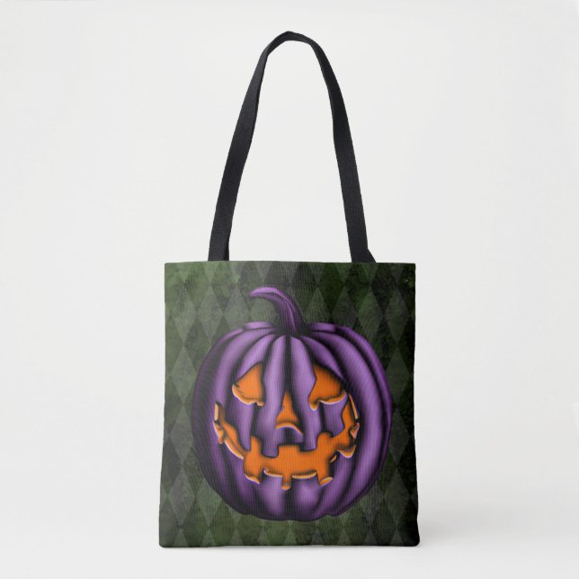 Bolsa Tote Grunge Verde da Abóbora Roxa (Frente)