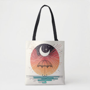 Bolsa Tote Guarda-chuva segurando lua e estrelas caindo