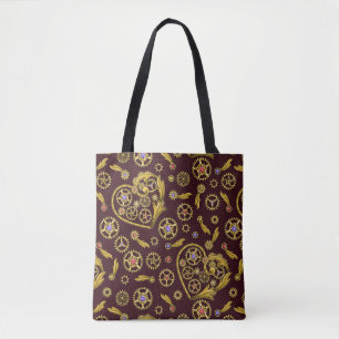 Bolsa Tote Guardanapos com Coração e Engrenagens Steampunk