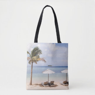 Bolsa Tote Guardas-chuvas tropicais de praia: branco, palma.