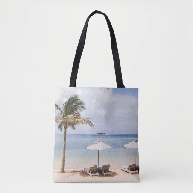 Bolsa Tote Guardas-chuvas tropicais de praia: branco, palma. (Frente)