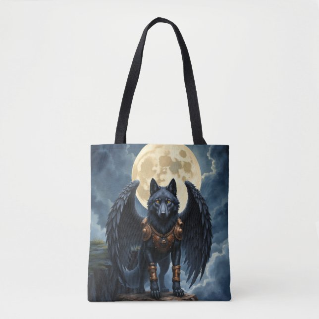 Bolsa Tote Guardião da Lua – O Lobo de Asa Preta (Frente)
