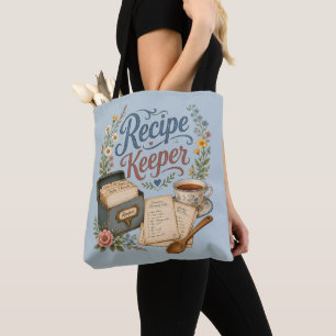 Bolsa Tote Guardião de Receitas Florais Vintage Cottagecore