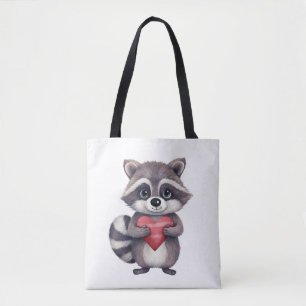 Bolsa Tote guaxinim colorido agudo com coração