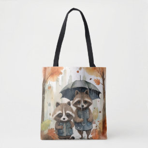 Bolsa Tote Guaxinins Fofos na Chuva