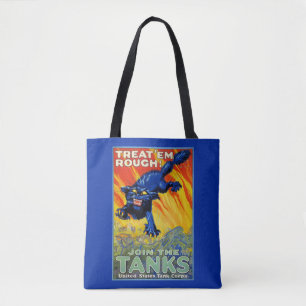 Bolsa Tote Guerra Militar Vintage Recrutando com um Gato Selv