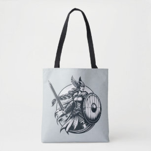 Bolsa Tote Guerreiro feroz Valkyrie - Arte da Linha Norse Myt