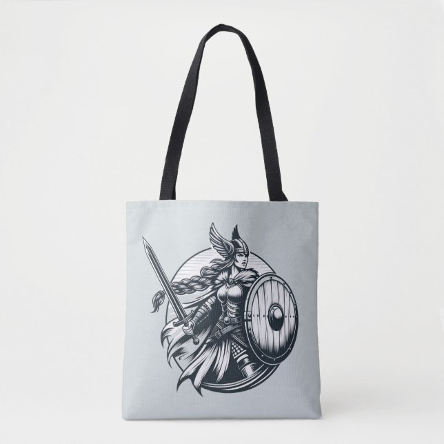 Bolsa Tote Guerreiro feroz Valkyrie - Arte da Linha Norse Myt (Frente)