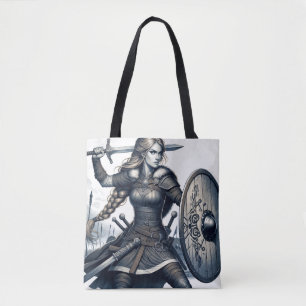 Bolsa Tote Guerreiro feroz Valkyrie - Arte da Linha Norse Myt