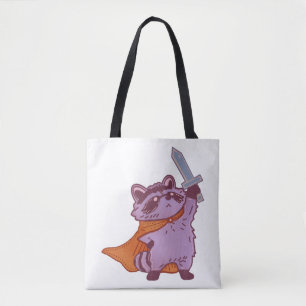 Bolsa Tote Guerreiro Guaxinim Fantasioso Fofo com Espada e Ca